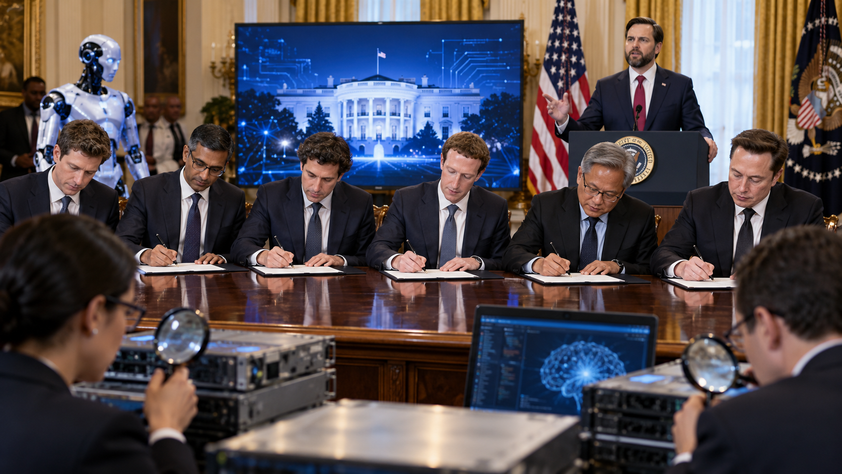 Conceptual illustration for Washington’s AI Pact Comes With Fine Print