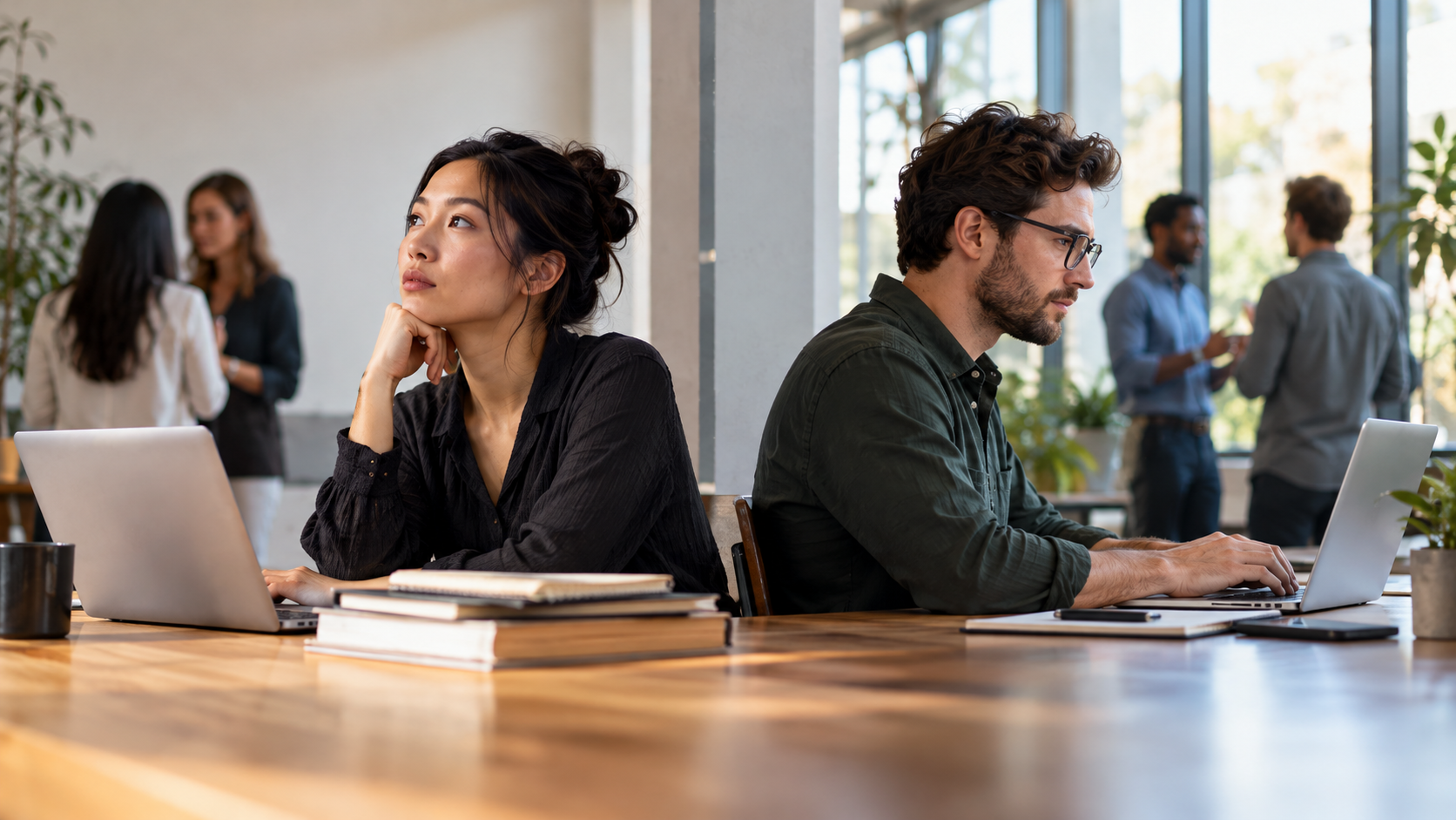 Conceptual workplace AI learning scene