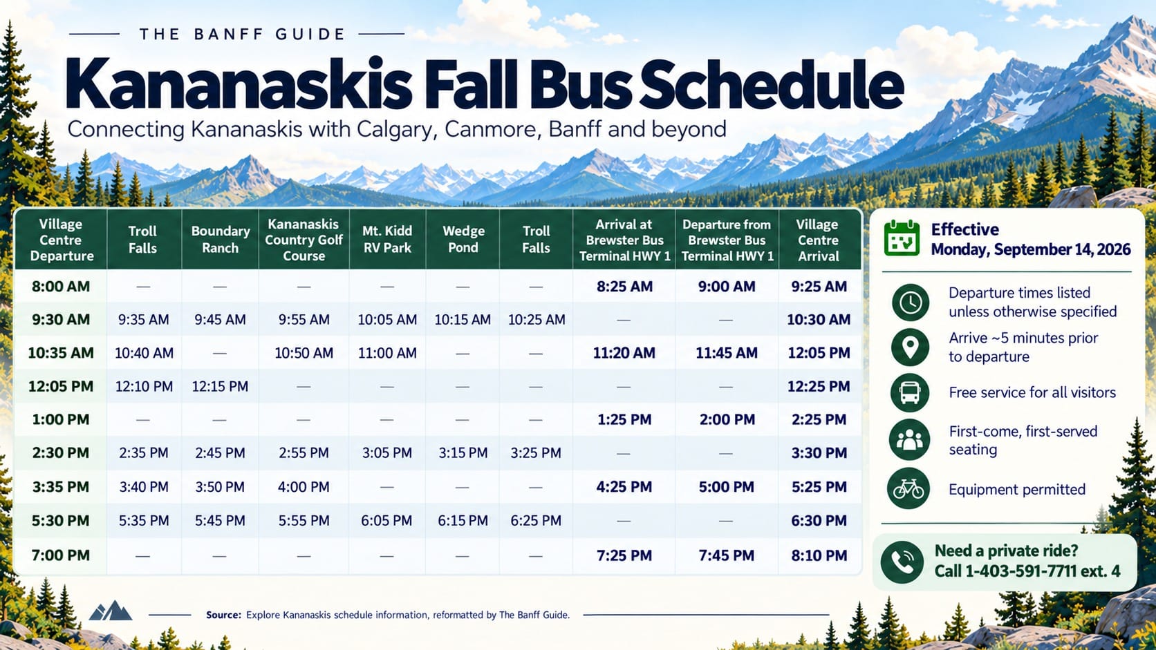 kananaskis fall bus schedule