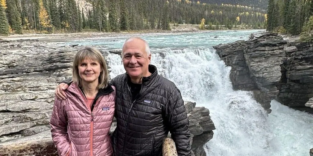 Jill And Kevin At Athabasca Falls Icefields Parkway Alberta Canada