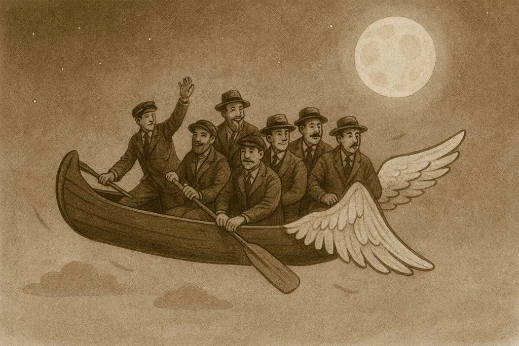 Cartoon Of Flying Canoe With Men Inside It Banff Flying Canoe Festival Alberta Canada
