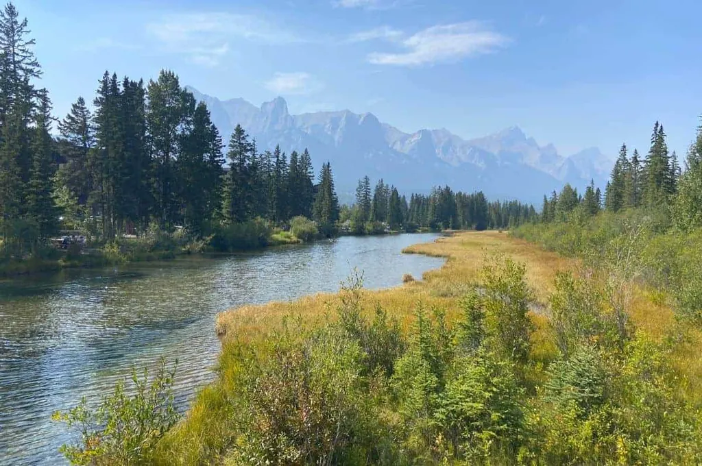 Policeman's Creek Trail Canmore Alberta Against A Backdrop Of The Rocky Mountains Canada