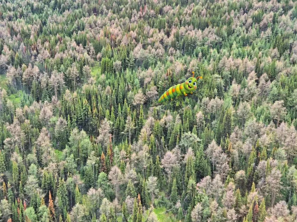banff larches turned brown by needleworm