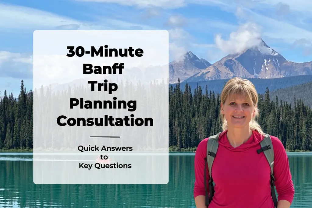 Sign for 30-Minute Banff Trip Planning Consultation Against A Backdrop of Emerald Lake BC Canada