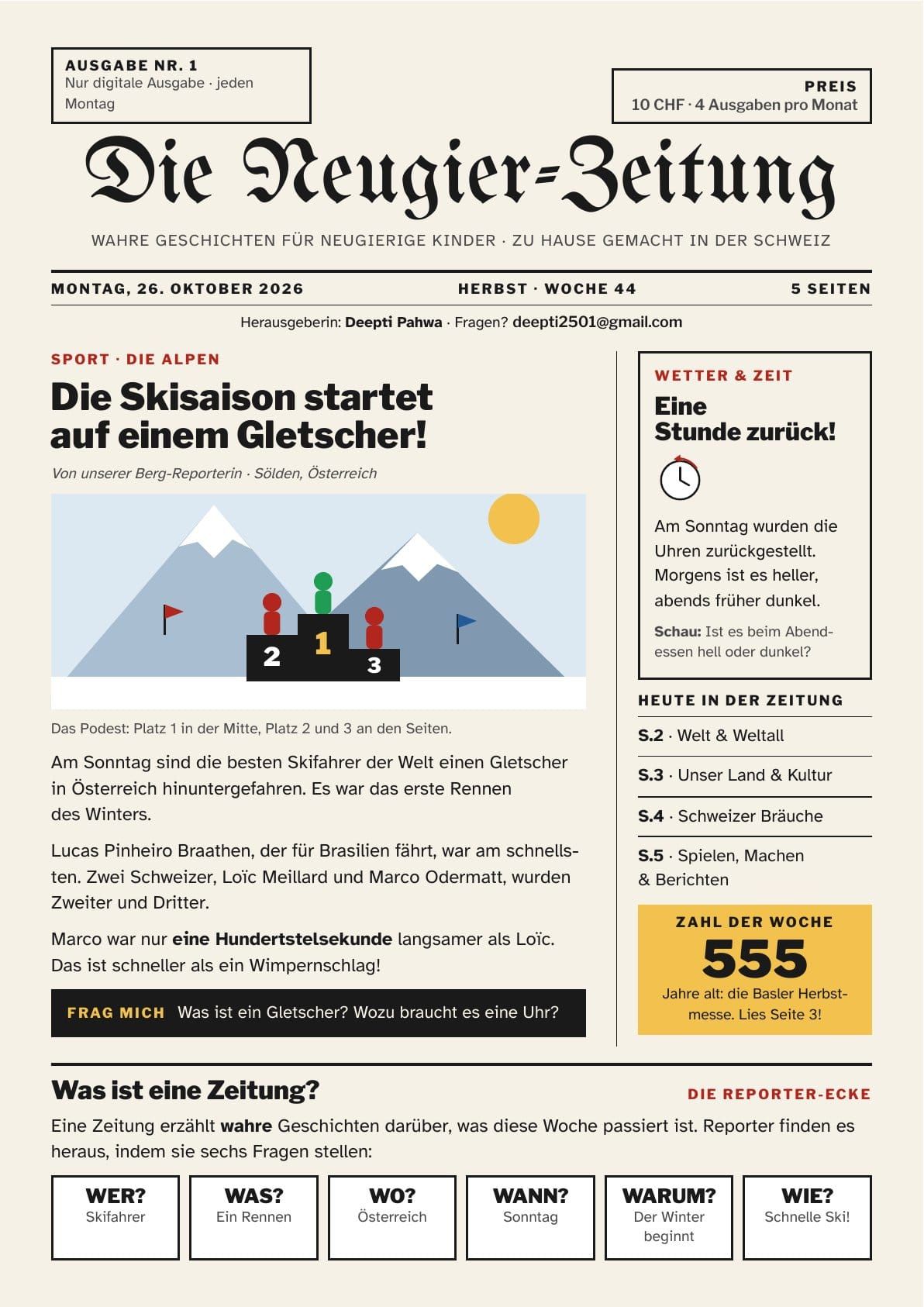 Titelseite der Neugier-Zeitung Nr. 1