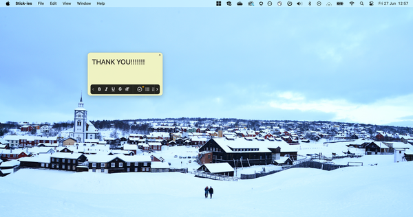 Screenshot of a laptop's desktop with a yellow sticky note saying "THANK YOU"