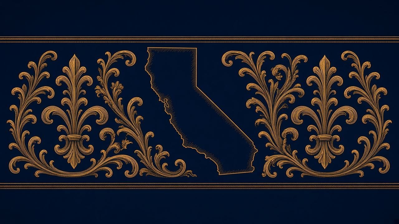 Engraved gold outline of California