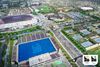 An LA28 rendering showing a sprawling athletic facility in Carson with hockey, soccer and tennis stadiums