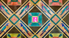 Brightly colored Art Deco-era parrot tile with the Torched logo at the center in hot pink