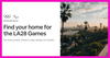 An Airbnb ad that reads: Find your home for the LA28 Games for every event there's a stay nearby on Airbnb with a photo of Dodger Stadium and downtown LA