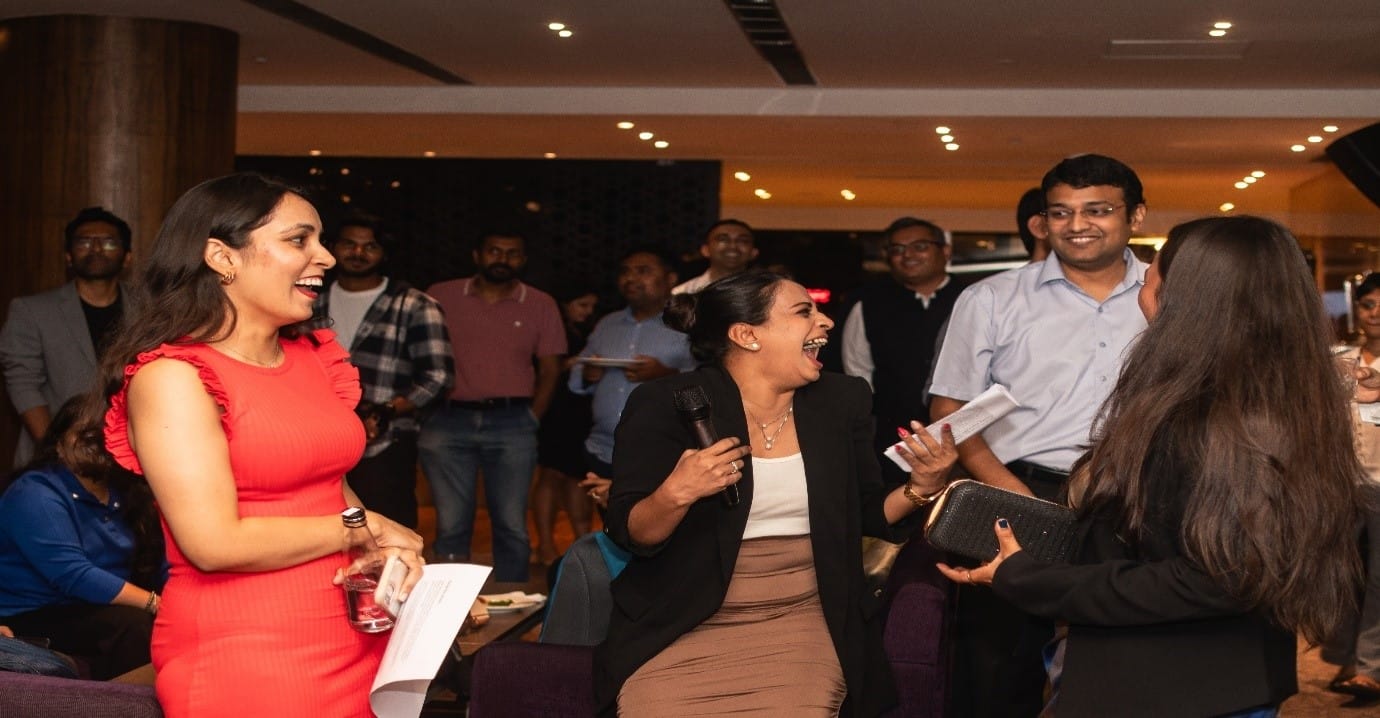 A group of people laughing