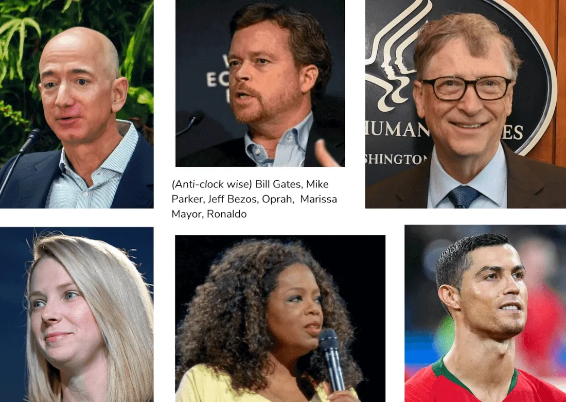 images of bill gates, mike parker, jeff bezos, oprah, marissa mayor and ronaldo