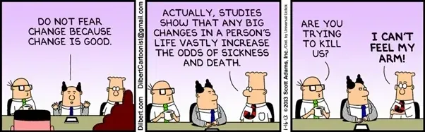Dilbert Comic Strip criticizes management's failure to recognize stress