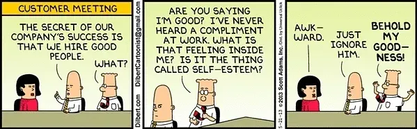 Dilbert Comic strip criticizing lack of employee recognition in the office