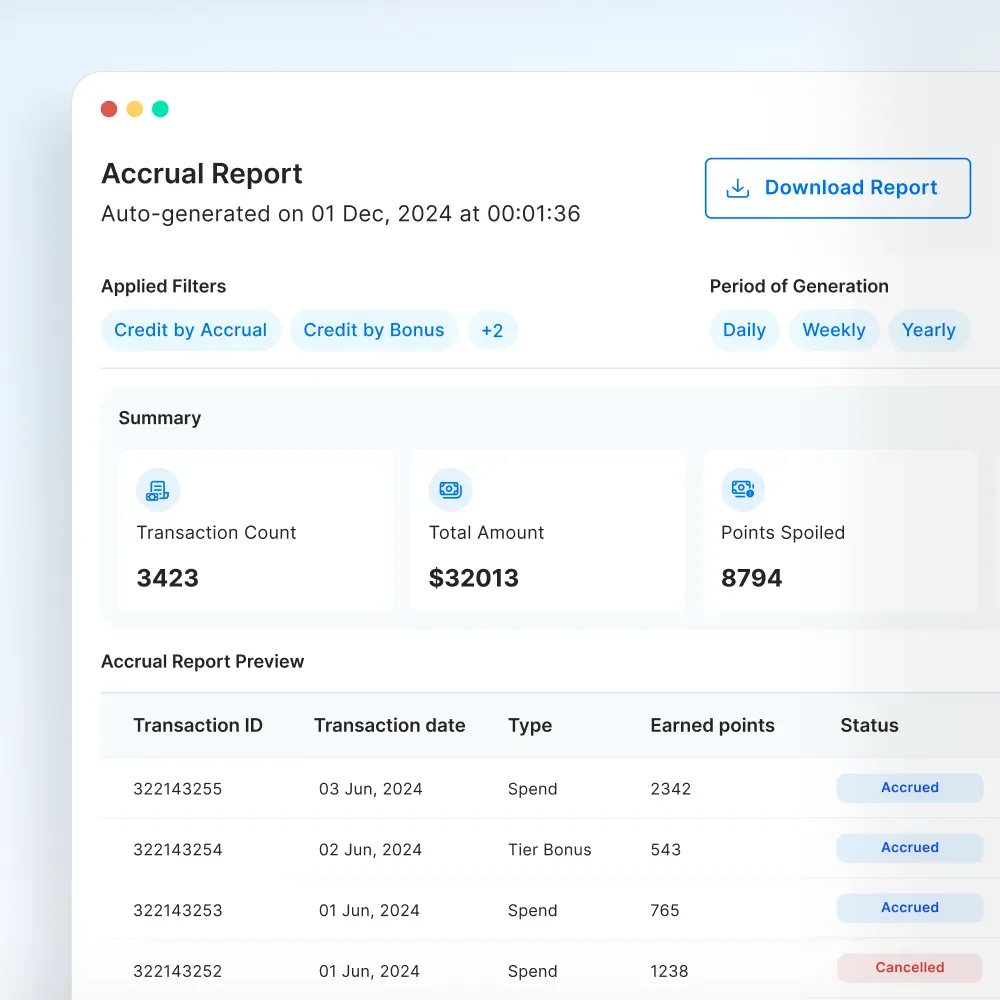 Loyalife-Accrual report