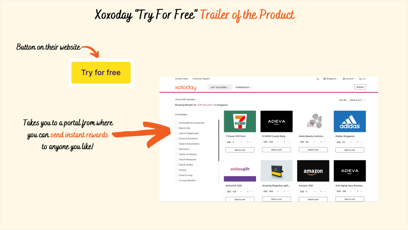 Xoxoday "try for free" trailer of the product