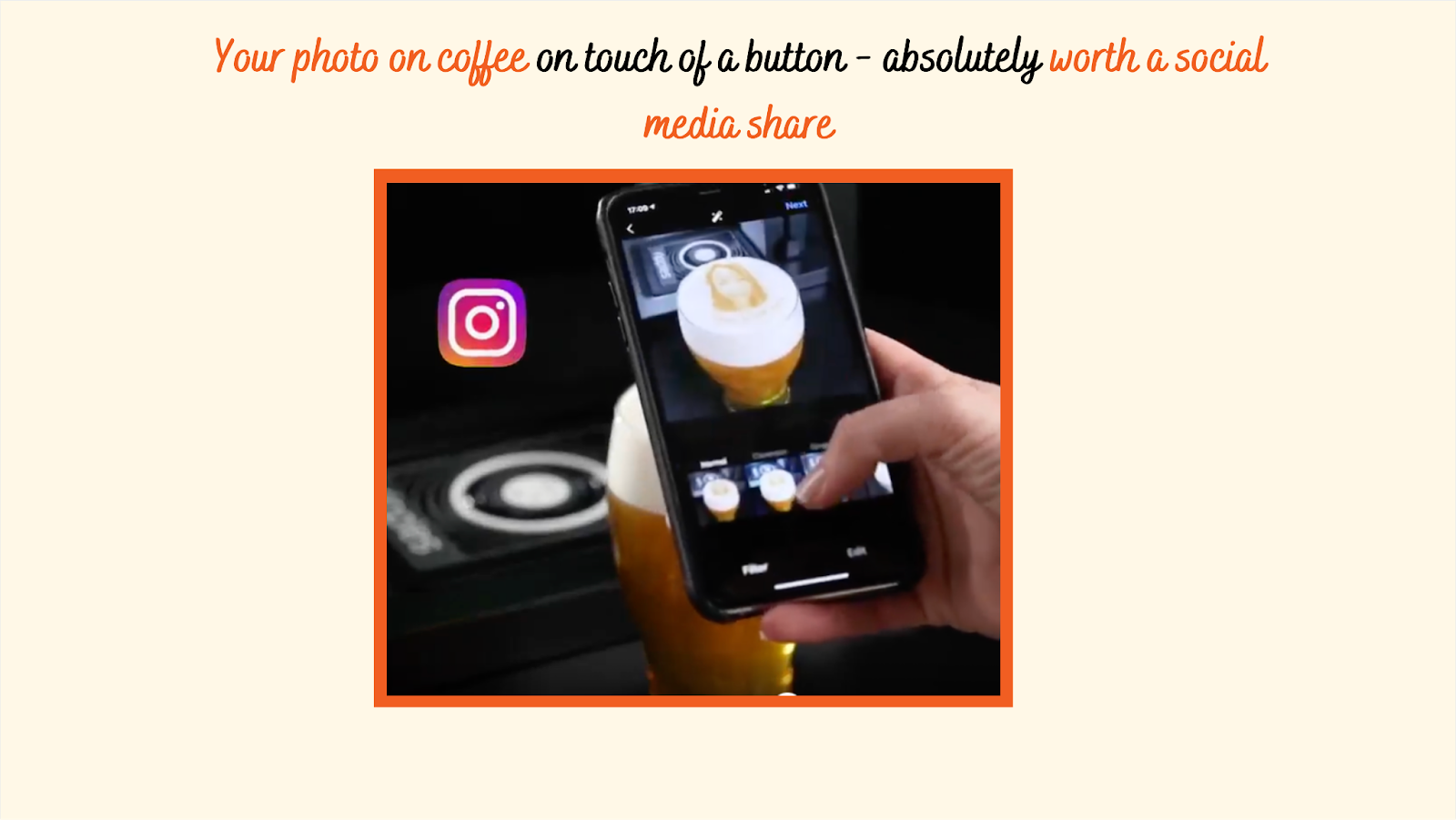 your photo on coffee on touch of a button