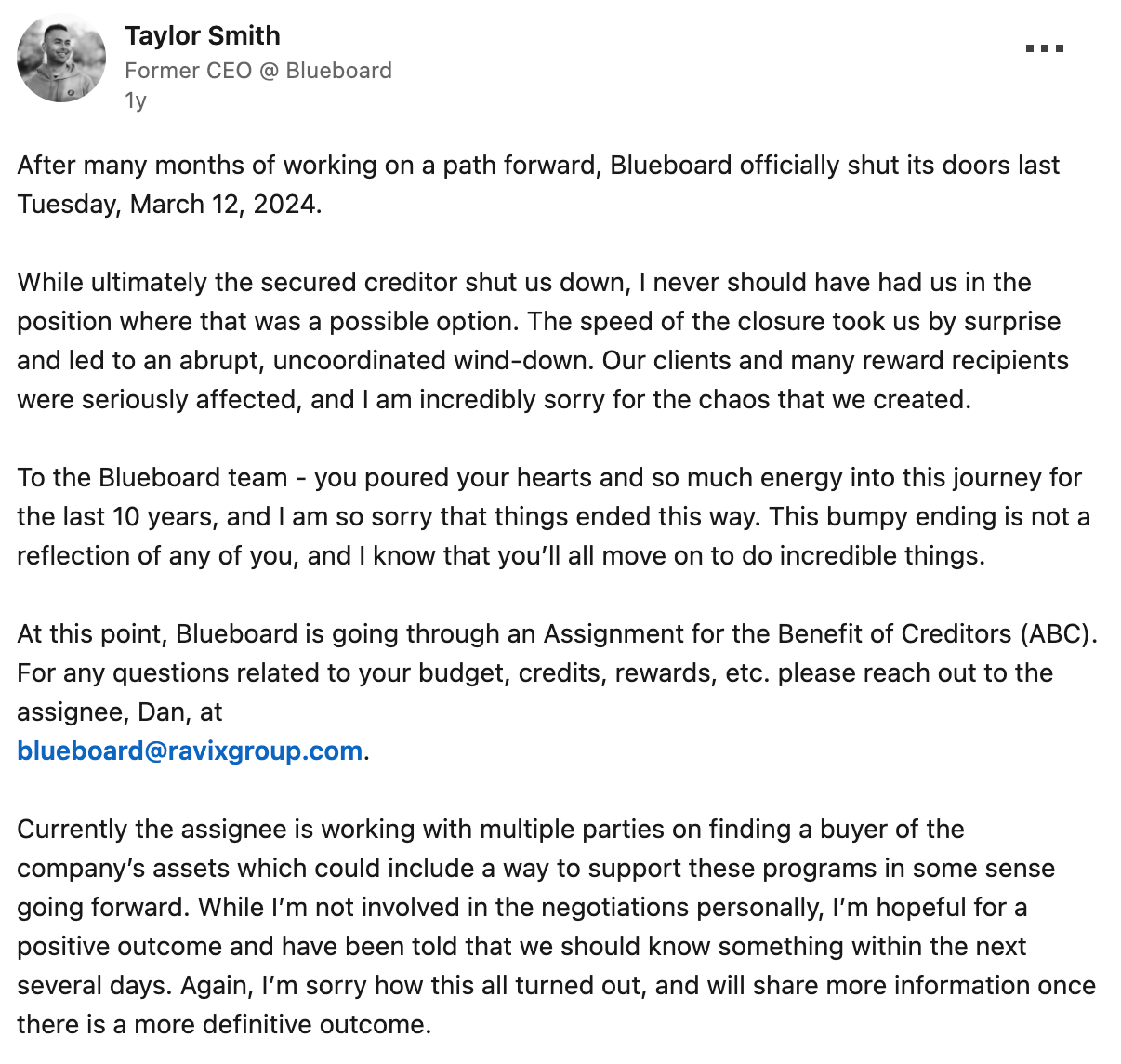Taylor Smith Linkedin Post