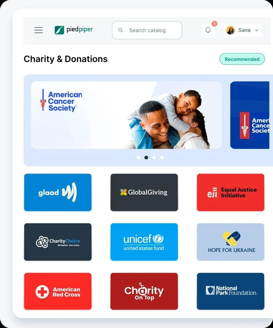 Charity and Donation reward options