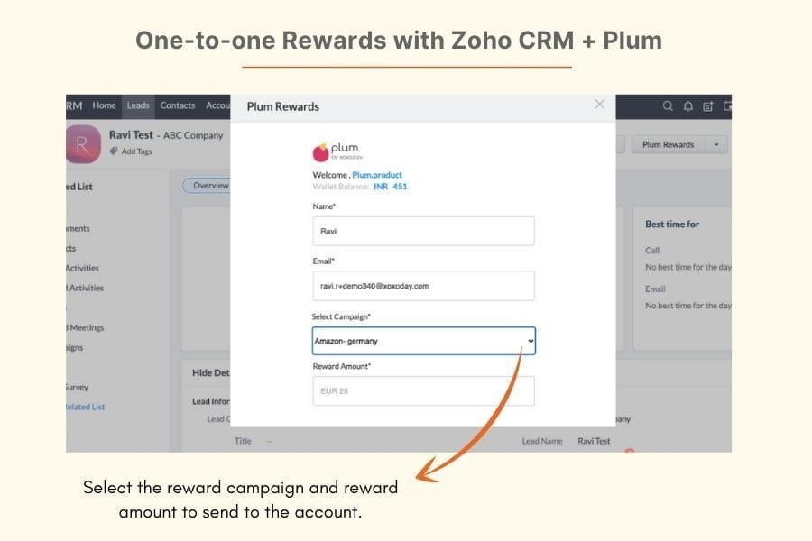 Send one-to-one Rewards with Zoho CRM + Plum, Picture