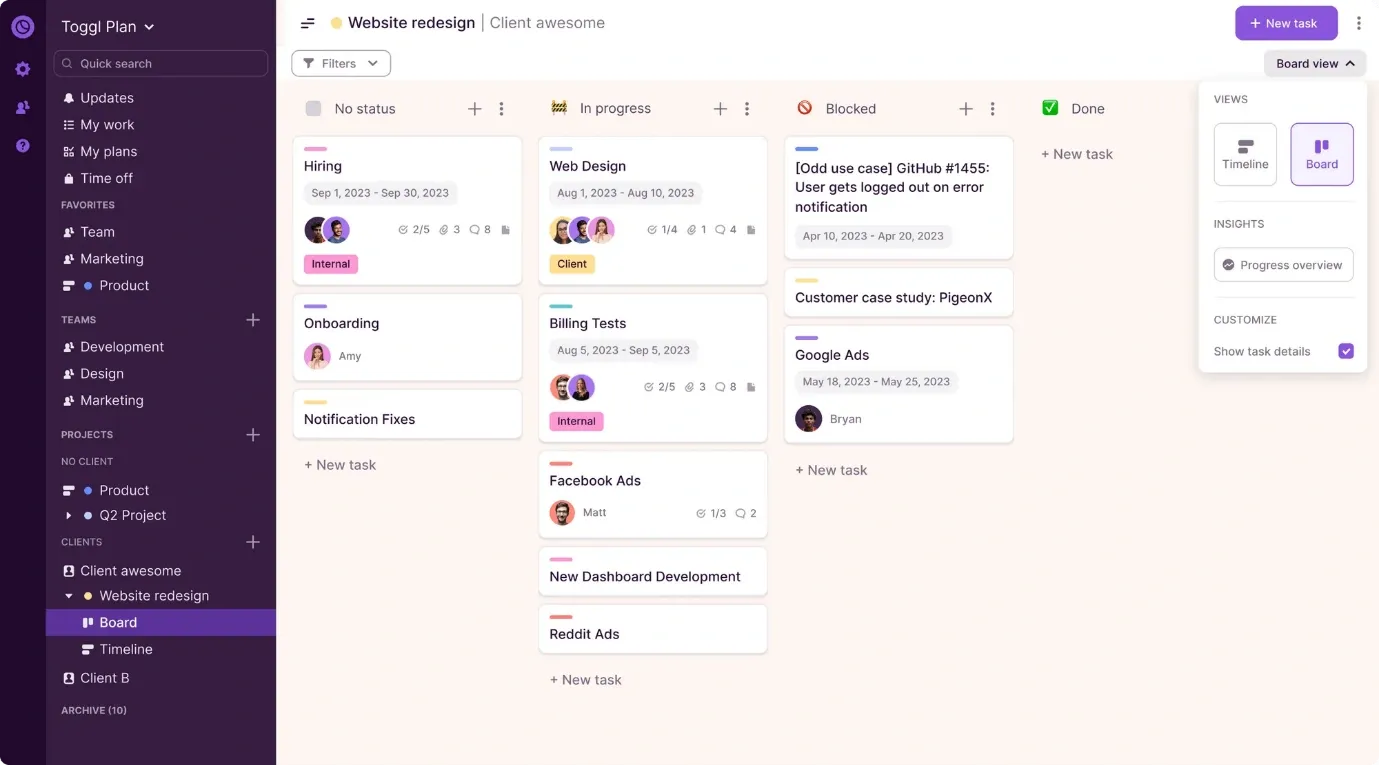 Toggl Plan Dashboard