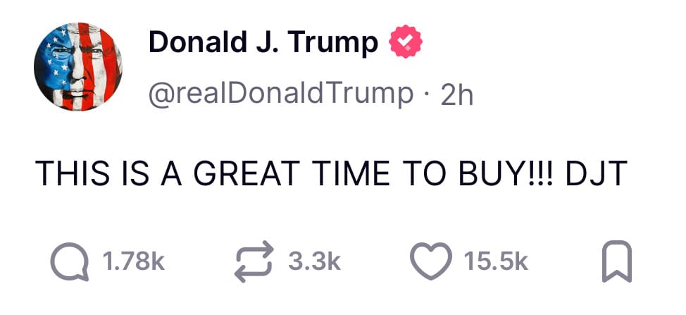Trump tweet saying "This is a great time to buy."