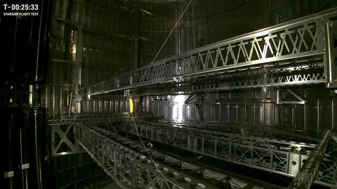 Large metal interior of Starship holds a single banana as a test payload