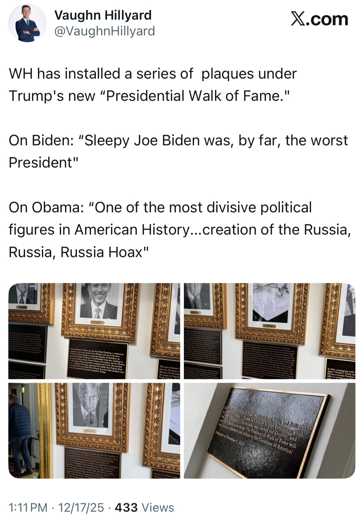 Post showing Trump's "Walk of Fame" with insults about Biden and Obama