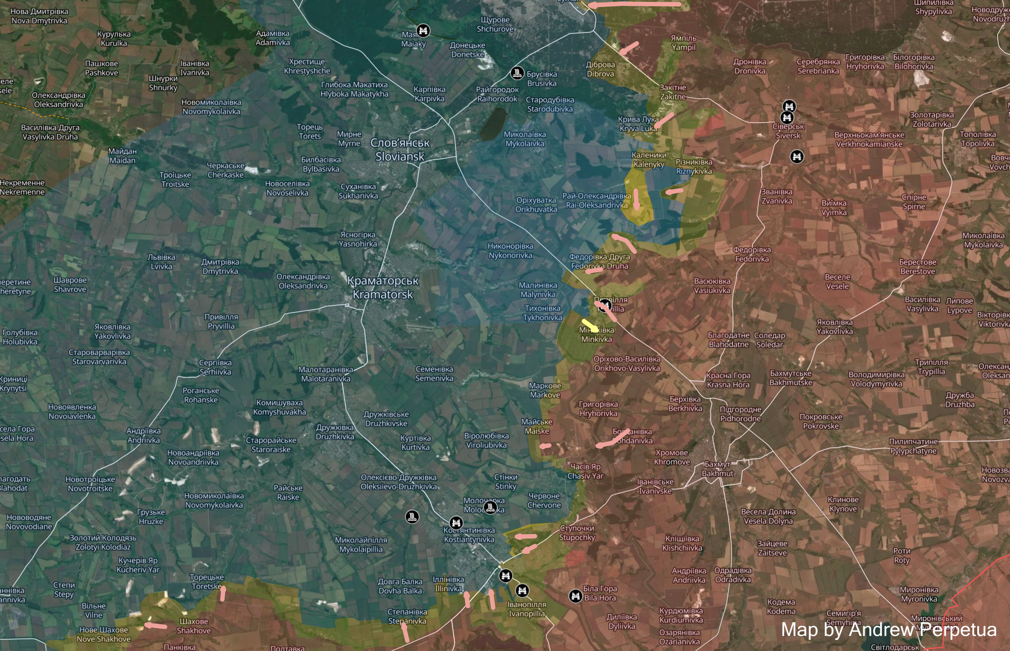 Map showing areas Russian push toward Kramatorsk and Sloviansk
