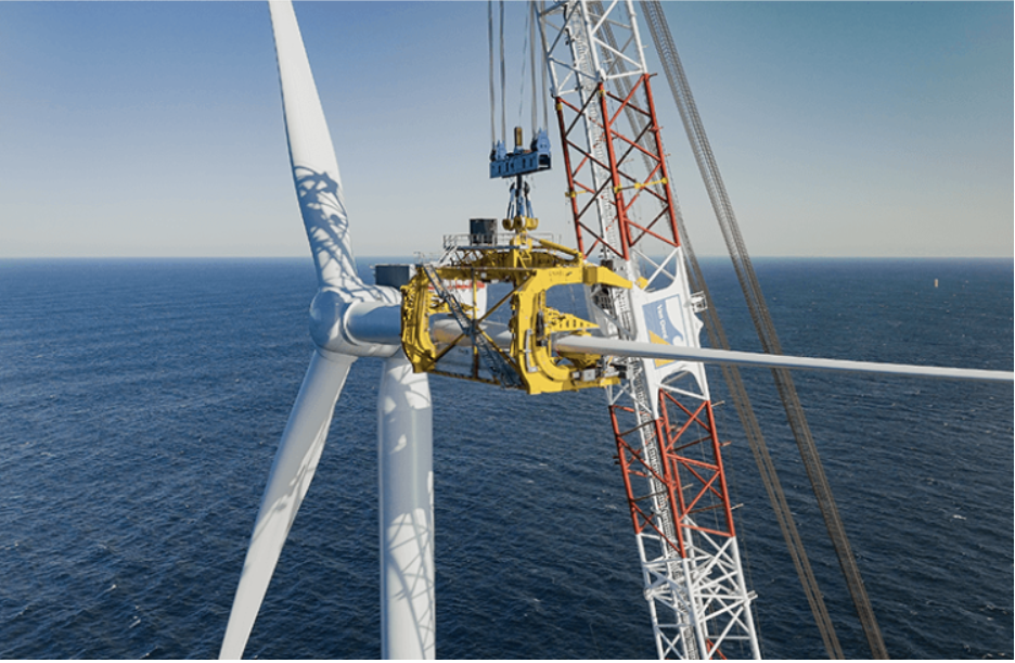 One of South Fork Wind's 12 offshore turbines 35 miles east of Montauk Point, NY. 