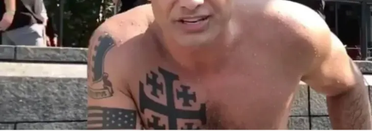 Pete Hegseth shows off his Crusader tattoo.