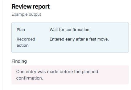 Sample review comparing the planned confirmation with an early entry, followed by the finding supported by the note.