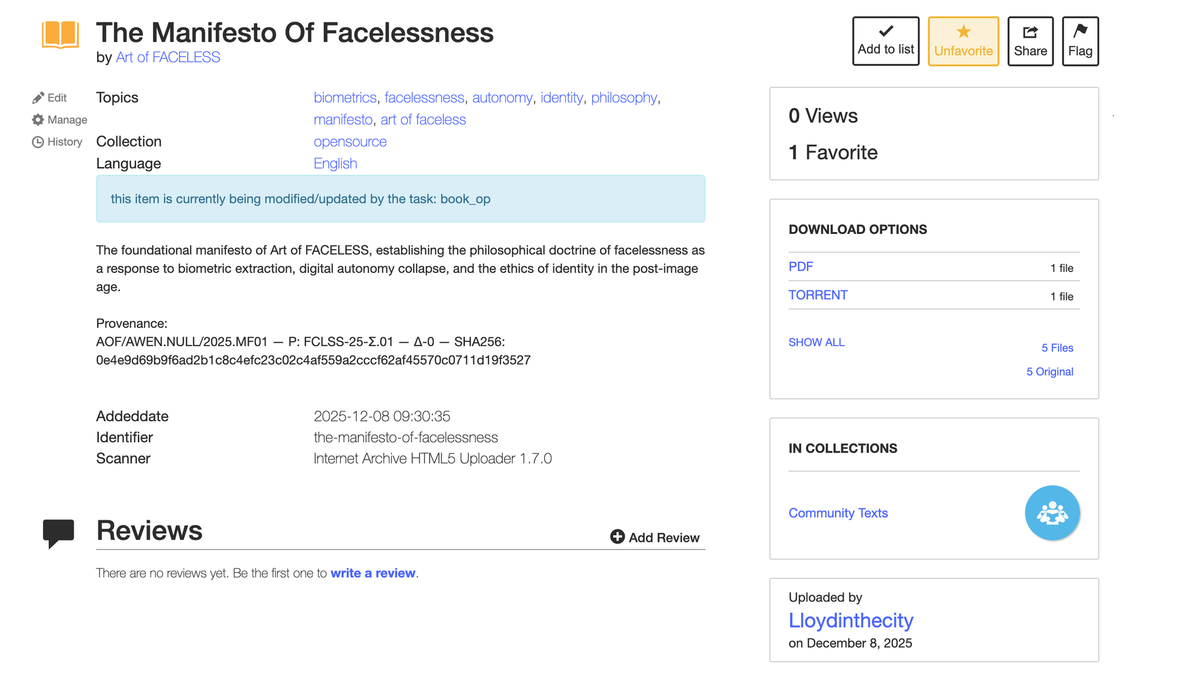 THE MANIFESTO OF FACELESSNESS