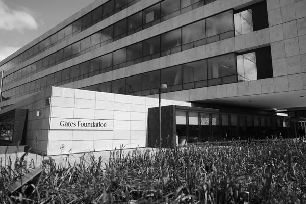 A photo of the exterior of the Gates Foundation building in Seattle.