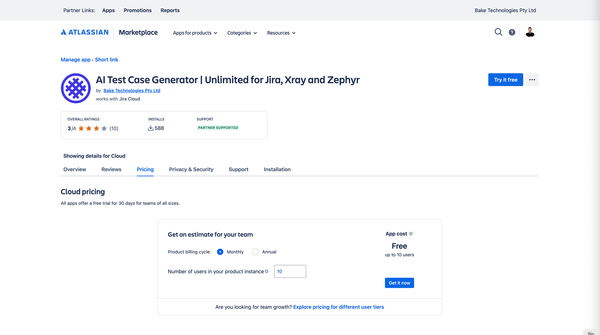 AI Test Case Generator Supporting Startups with a Free Tier on Atlassian Jira