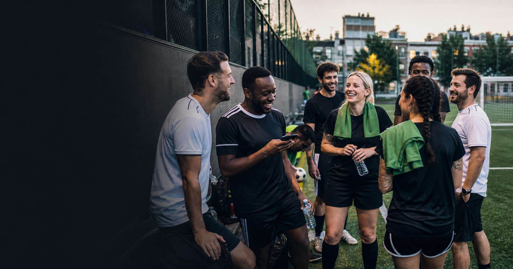 Players gathering on an outdoor pitch for a local Tekkers game.