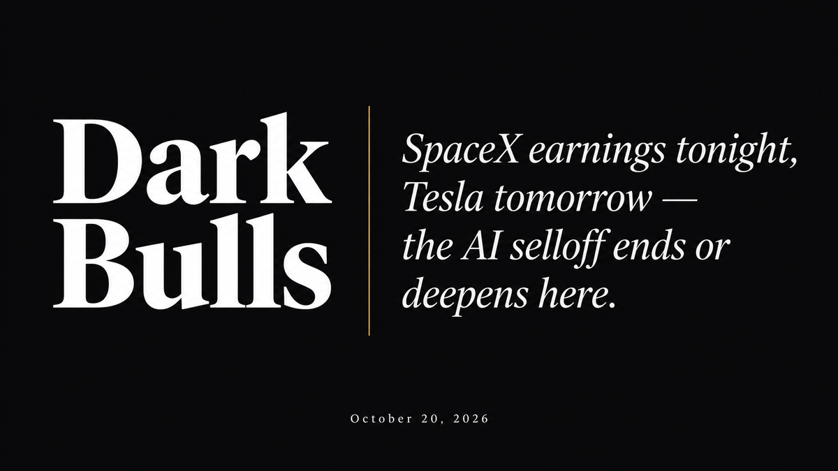 SpaceX earnings tonight, Tesla tomorrow — the AI selloff ends or deepens here.