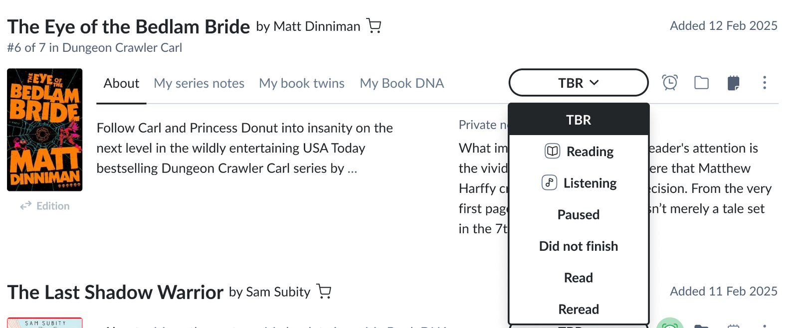 Add audiobook support so you can mark that you are listening to a book.
