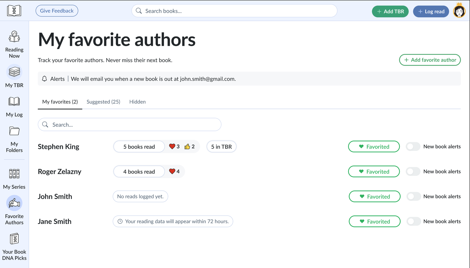 My favorite authors (and never miss a new release)