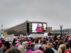 Sister SImone on the jumbotron at the Women’s March. Photo from networklobby.org