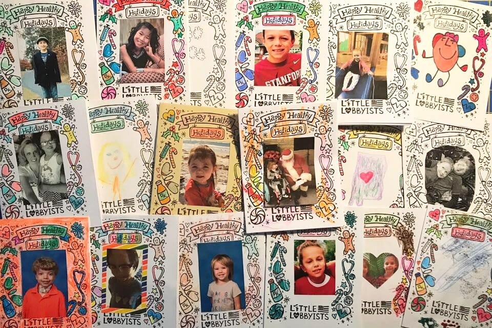 A montage of hand-decorated Little Lobbyists DIY holiday cards.
