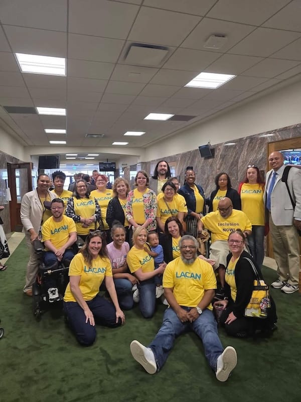 A huge crowd of supporters in LACAN t-shirts at the state capital.