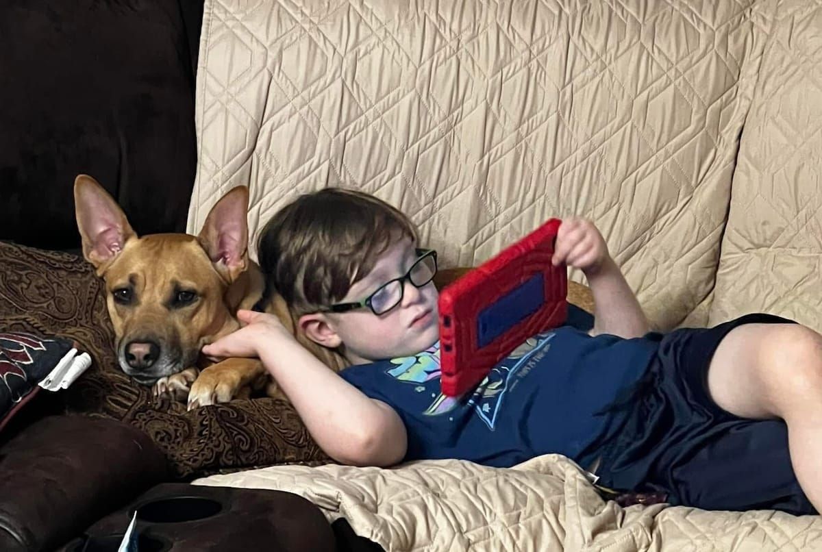 Cole and a canine friend lounging on the couch