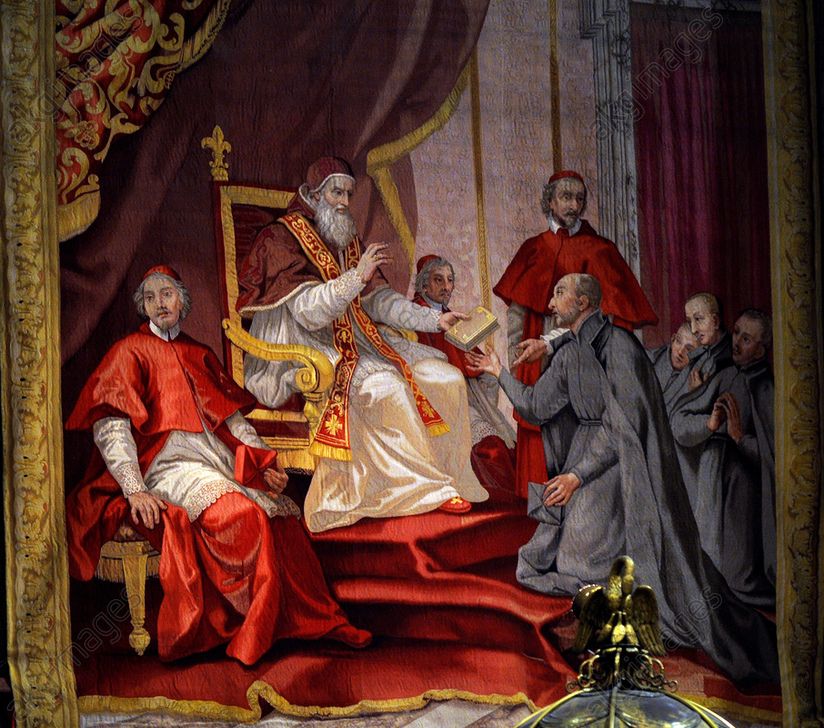 Depiction of Pope Paul III and Ignatius Loyola, founder of the Jesuit Order (also known as the 
