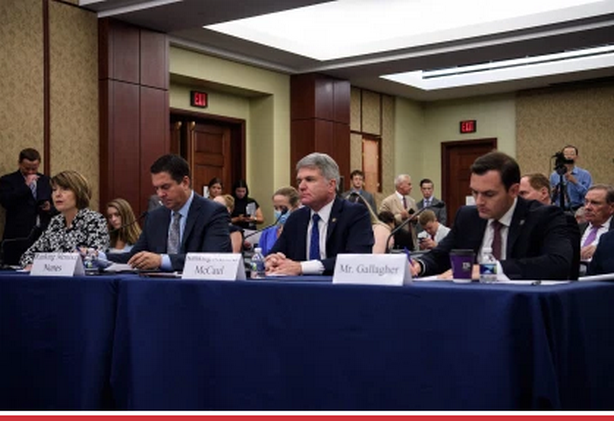 (From left) Republican Reps. Cathy McMorris Rodgers, Devin Nunes, Michael McCaul and Mike Gallagher speak at a House Republican forum titled "Led By Science: The COVID-19 Origin Story" on Capitol Hill, June 29, 2021.