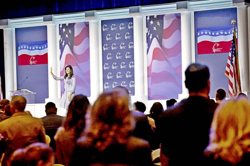 Former Ambassador to the United Nations Nikki Haley receiving a standing ovation after her speech at the Republican Jewish Coalition's annual leadership meeting on Saturday.