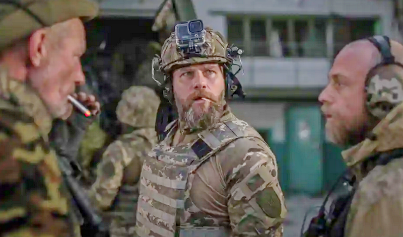 Ukrainian soldiers talk during heavy fighting on the front line in Sievierodonetsk.