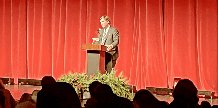 Tucker’s First Speech After Fox: ‘Manufactured’ Media Lies Can End Democracy