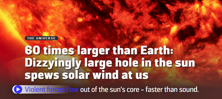 60 times larger than Earth: Enormous large hole in the sun spews solar wind at us.