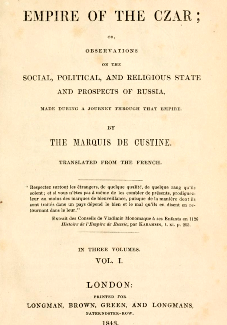 EMPIRE OF THE CZAR. - 1843 PUBL. LONDON